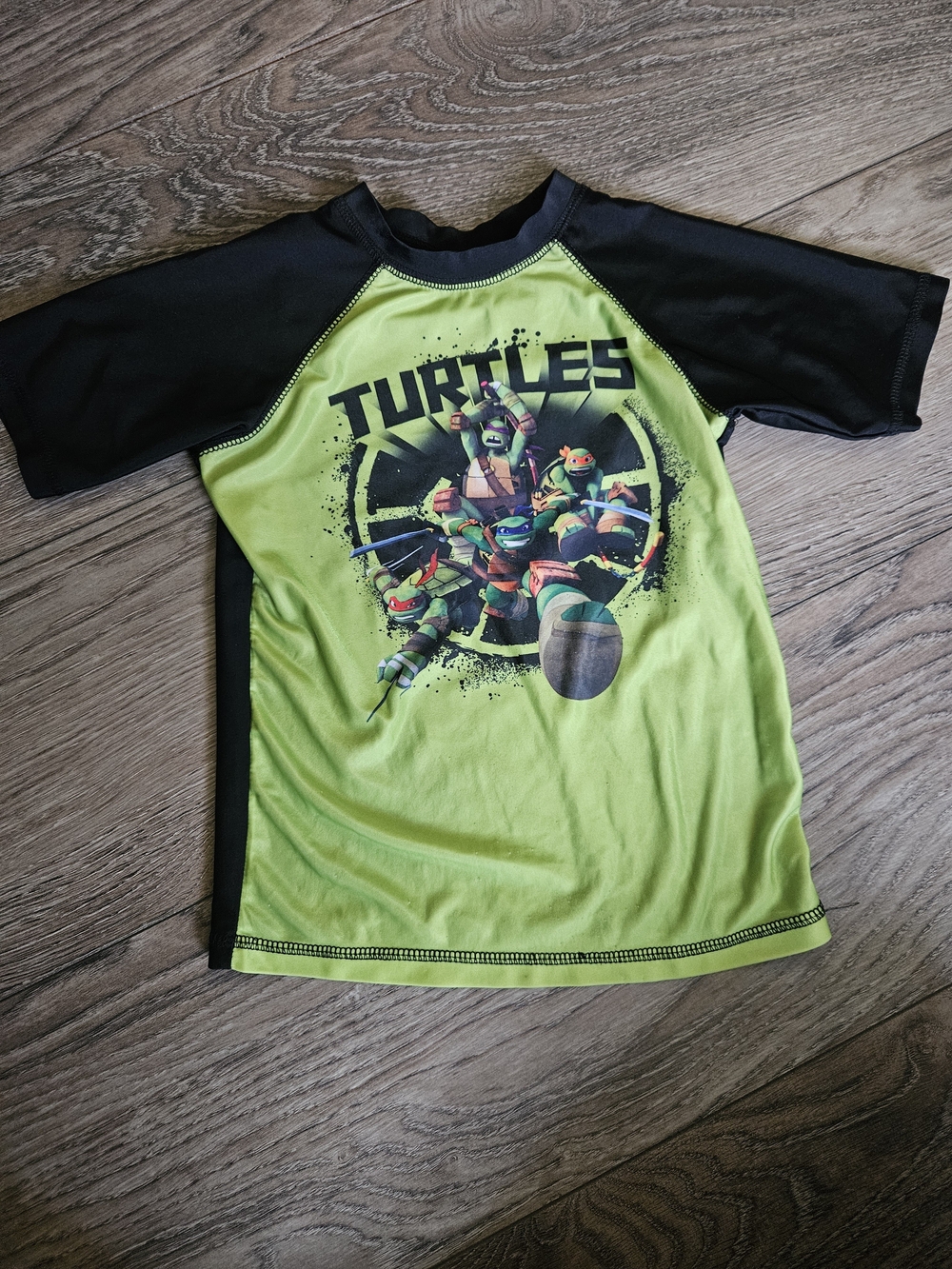 Nickelodeon Ninja Turtles Lime Green and Black Kids Swim Shirt